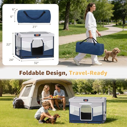 LOOBANI Small Dog Playpen, 32"x24"x22", Foldable & Portable, Blue | Puppy Cat Playpen Indoor, with Sturdy Steel Frame, Travel Dog Crate with Carry Bag, Removable Washable 690D Fabric Cover - color: Blue-Gray