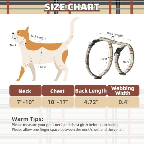 PUPTECK Adjustable Cat Harness and Leash Set Escape Proof Kitten Strap Collar for Walking Travel, Beige Plaid - color: Beige(Plaid), size: Small