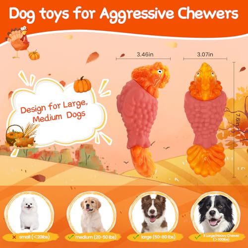 WinTour Tough Dog Toys for Aggressive Chewers, Dog Chew Toys for Large Dogs, Turkey Indestructible Squeaky Dogs Toy to Keep Them Busy - color: Orange