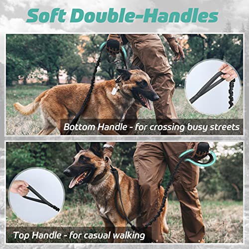 rabbitgoo Tactical Dog Leash, Heavy Duty Training Bungee Lead | Military Leash with 2 Padded Control Handles for Medium Large Dogs, No Pull for Shock Absorption, Reflective, Black, 6FT - color: Black, size: Max: 6ft