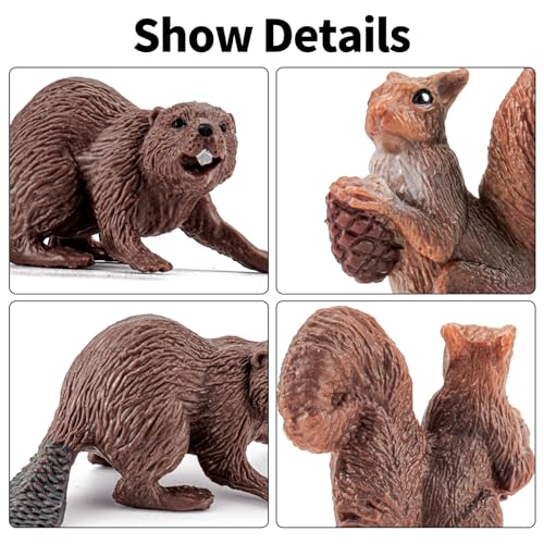 12PCS Solid North American Woodland Forest Animal Figurines Set | Realistic Wildlife Animal Toys, Educational Learning Playset, Birthday Party Favor Cake Topper Gifts for Toddlers Kids 3-13