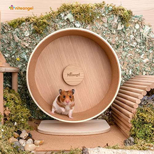 Niteangel Wooden Hamster Exercise Wheel: - Silent Hamster Running Wheel for Hamsters Gerbil Mice and Other Similar-Sized Small Pets (M) - size: M