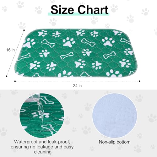 BEAUTYZOO 6 Pack Washable Pee Pads for Dogs, Reusable Puppy Pads for Potty Training, Waterproof Super Absorbent Whelping Pads, Mats Non Slip Against Urine for Small Medium Dogs Cats, 16" x 24" - color: Green, size: 16 X 24 Inch (Pack of 6)