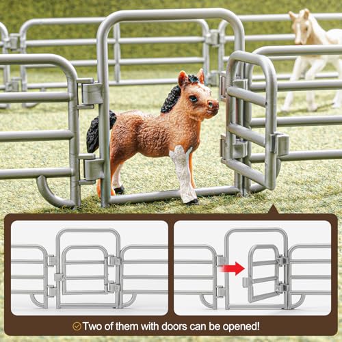20PCS Large Farm Animal Corral Fence Toys with 2 Gates Fences for Kids Boys Girls, Educational Farm Animal Cake Toppers for Toddlers Children. - style: Silver 20PCS