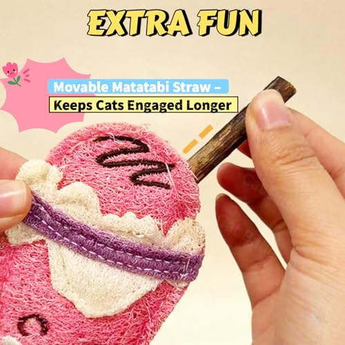 Natural Loofah Chew Cat Toys Janpanese Style, Dental Care Silvervine Sticks for Indoor Cats and Kittens, Milk Tea Cup-Shaped Catnip Treat Toys (Pink) - color: Pink