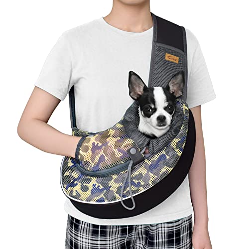 Pet Dog Sling Carrier for Small Dogs Cats Breathable Mesh Travel Safe Sling Bag Carrier for Dogs Cats Puppy (L, Camouflage) - color: camouflage, size: L (10-14 lbs)