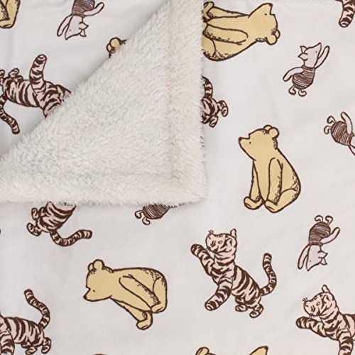 Disney Classic Pooh Hunny Fun with Piglet and Tigger White and Taupe Super Soft Baby Blanket - color: Classic Pooh - Hunny Fun
