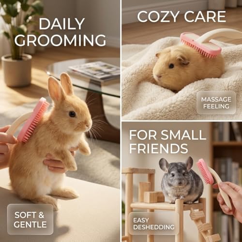 Guinea Pig Brush Soft Silicone Grooming Comb for Small Animals Rabbit De-shedding Tool for Bunnies Chinchillas Gentle Massage Hair Remover (Pink)
