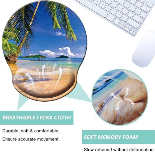 Mouse Pad with Wrist Support, Ergonomic Mouse Pad with Memory Foam Wrist Rest Cushion, Non-Slip Rubber Base Gaming Mice Pad for Home Office Computer Laptop, Beach Tree - color: M39-Beach tree