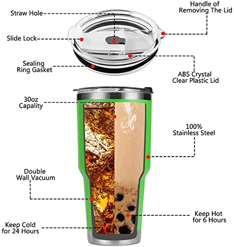 D·S 30 oz Lime Tumbler Double Wall Vacuum Insulated Travel Coffee Mug | Double Wall Vacuum Suit Cold and Hot Drink Fits in standard car cup holders With Splash-Proof Lid - color: Lime Green
