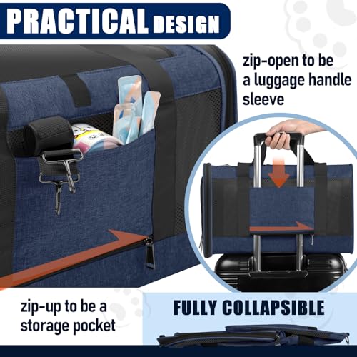 GAPZER Large Cat Carrier Soft, Collapsible Travel Pet Carry Bag, Small Dogs | Large Cats up to 20 lbs+ Maine Coon, Top Load Transport Small Puppy Dog Crate, Chihuahua Mini Dog 10lbs, Sturdy Fabric Navy - color: Navy