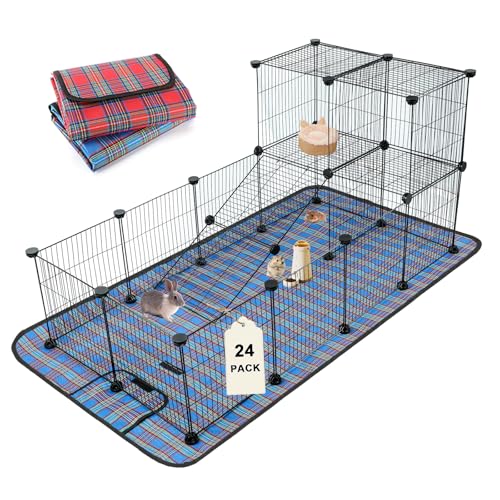 C&C Cage for Guinea Pigs, 24-Panel Playpen with Waterproof Mats | 12 x 12 in, 2 Red and Blue Waterproof Mats, 60 Cable Ties, 36 Connectors, DIY Cage Shapes, Guinea Pigs - style: 24 Panels