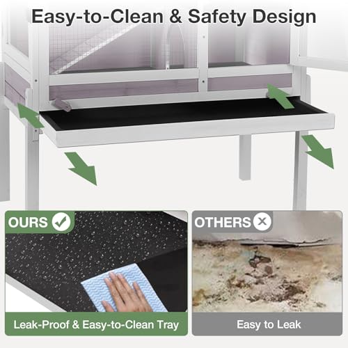 Guinea Pig Cage with Wooden Stand - Hamster Cage, Small Animal Cage Anti Chew Ramp, Hideout, Platform, Pull Out Tray (Grey, L) - color: Grey