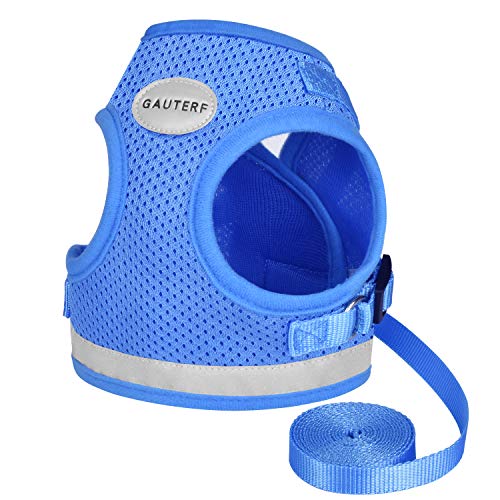 Cat Harnesses and Puppy Harness with Leashes Set, Escape Proof Cat Harness, Adjustable Reflective Soft Mesh Vest Fit Puppy Kitten Rabbit Ferrets's Outdoor Harness - color: SkyBlue, size: S (Chest: 9" - 11")