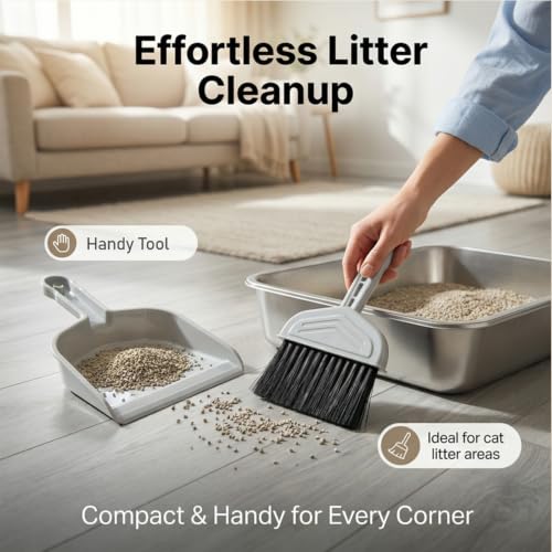 4-in-1 Cat Litter Scoop with Holder, Metal Litter Scoop Includes Portable Small Broom and Dustpan Set, Heavy Duty Stainless Steel Kitty Litter Scooper (Black) - color: #02 - Black Handle