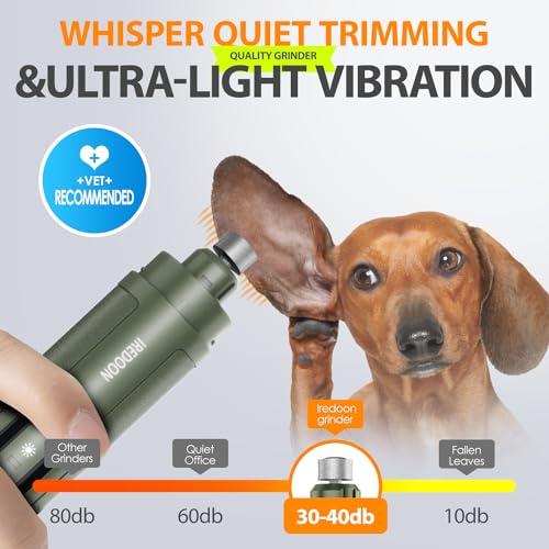 Dog Nail Grinder with 4 LED Lights, 3 Speeds Super Quiet for Pets | Low Vibration,Electric Pet Nail Grinder, Professional Painless Paw Grooming & Smoothing for Small to Large Dogs Cats(Green) - color: Matte Green