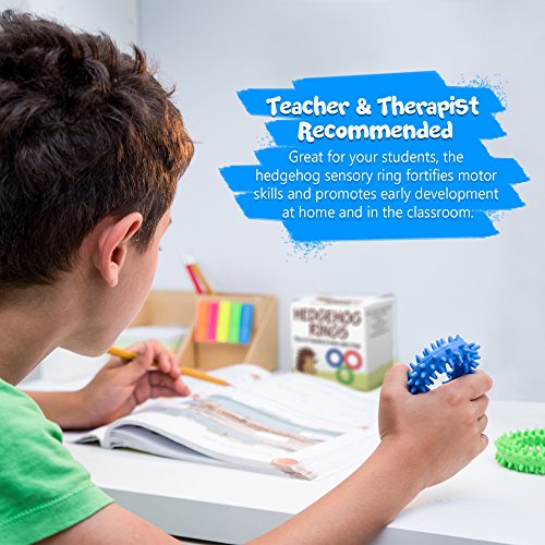 Hedgehog Rubber Rings Fidget Bracelet for Kids, 5 Pack | Spiky Sensory Toy, Firm Textured Rubber Ring, Classroom Prizes Boys & Girls, ADHD Sensory Toys - style: Fidget Rings Purple Green Pink Orange Blue