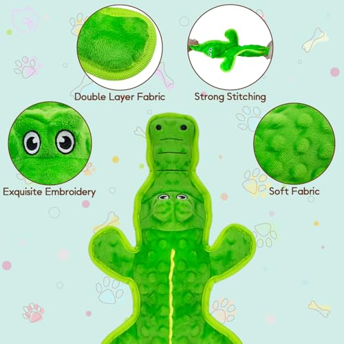 No Stuffing Dog Squeak Toys, Chew Toys for Small, Large Puppies Crocodile | Durable Plush Puppy Teething Toys, Interactive to Keep Pets Busy, Toss Fetch Tug Play, Best Birthday Gift - color: Green