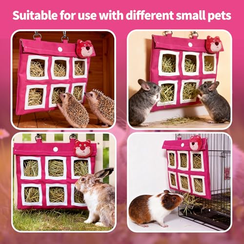 Rabbit Hay Feeder Bag, Guinea Pig Hay Bag for Rabbits Bunnies Guinea Pigs Chinchillas and Small Pets-Promotes Natural Behavior, Reduce Waste, Keep Dry and Maintain Cleanliness