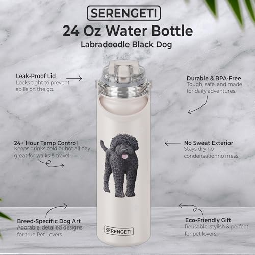 E&S Pets SERENGETI 24 Oz Water Bottle Stainless Steel with Spill Proof Lid - Double walled Vacuum Insulated water flask - Realistic 3D Print of your favorite dog (Labradoodle) - color: Labradoodle