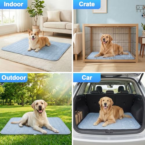 Dog Cooling Mat Q-MAX>0.5 Self-Cooling Mat for Dogs Crate Pad for Dogr, 2-in-1 Long-Lasting Cool Mats and Soft Kennel Pad for Dogs, Easy Washable Mat for Bed Crate Car - size: 36.0"L X 24.0"W