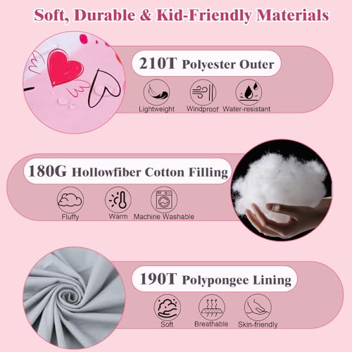 Kids Sleeping Bag for Girls, Portable 3 Season Sleeping Bag | Sleeping bag for girls youth, ideal for sleepovers, travel and camping. Includes a carry bag and is machine washable.