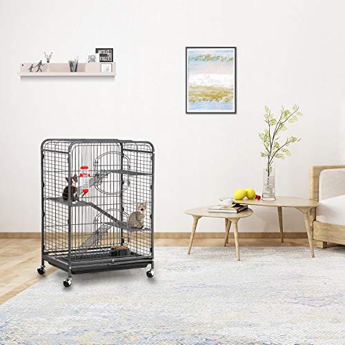 Yaheetech 37-inch Metal Ferret Chinchilla Cage Indoor Outdoor Small Animals Hutch w/ 2 Front Doors/Feeder/Wheels for Squirrel,Black - size: 37"