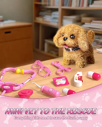 Eohemeral Pet Vet Kit for Kids with 2 Plush Pets (Dog&Cat) &Doctor Costume | 36Pcs Interactive Veterinarian Playset for Toddlers 3-5 to Overcome Fear of Doctors- Pretend Play Animal Hospital Toy Gift
