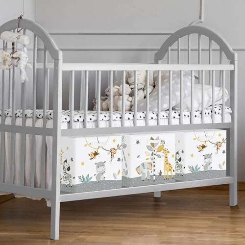 11.8" Tropical Animals Storage Cube Organizer Set 3Pcs Clothes Storage Basket Bin for Closet Shelf Elephant Giraffe Zebra Nursery Kid Room Book Toy Chest, Monkey