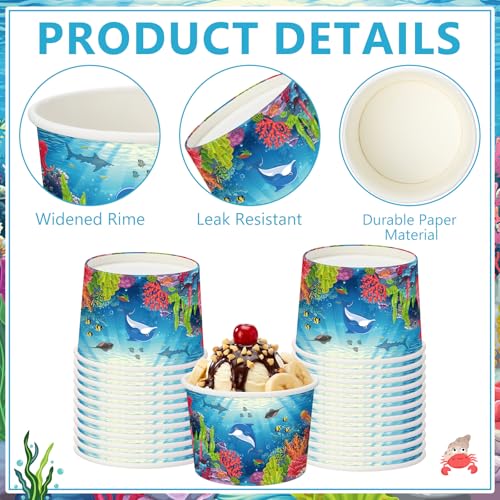 Funnymoom 50 Pack Under The Sea Ice Cream Cups 9 oz Ocean Disposable Dessert Bowls Under The Sea Animal Paper Soup Bowls Snack Cups for Hot or Cold Food Underwater Creatures Birthday Party Supplies - color: Ocean Blue, style: Under the Sea
