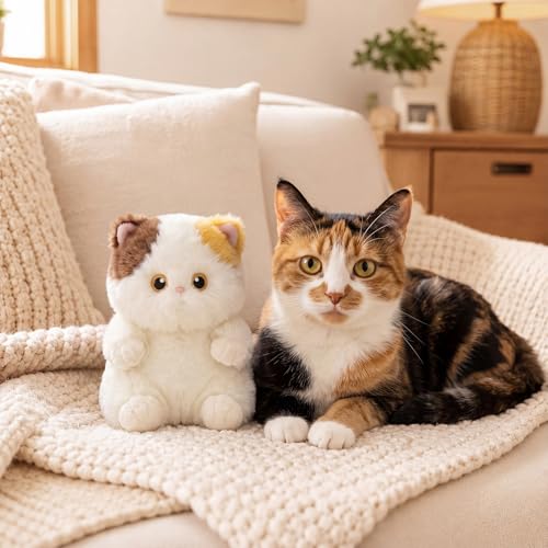 PEACH CAT Calico Cat Stuffed Animal Cute Plush Keychain for Backpack Small Plush Pendant Toys Bag Charms Gifts for Kids & Adults - style: Calico Cat