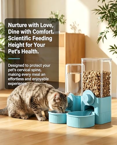 Hanging Automatic Bunny Feeder & Water Dispenser Set - gravitydesign Food Bowl and Waterer for Rabbits, Guinea Pigs, Chinchillas，Food Water Bowl, Small Animals Feeder for Cages