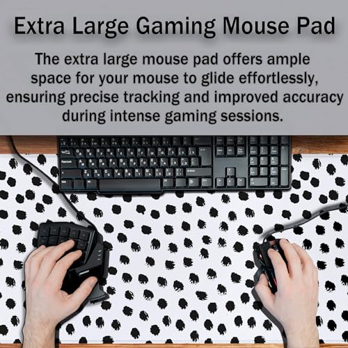 Big Gaming Mouse Pad - Black/White Desk Pad, Large Non-Slip Rubber Base Waterproof with Stitched Edges, 35.4 X 15.7 inch for Work/Game/Home - color: Polka Dots,Brush Strokes Dots