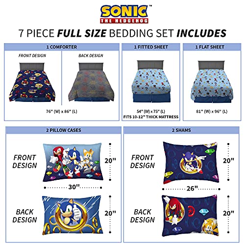 Franco Kids Bedding Super Soft Comforter and Sheet Set with Sham, 7 Piece Full Size, Sonic The Hedgehog - color: Sonic the Hedgehog, size: Full