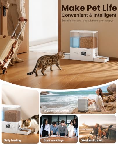 2-in-1 Automatic Cat Feeder & Water Dispenser,WiFi Control Feeding | 2.4G WiFi APP/Timed Feeding/5L Food Feeder,3.5L Water Fountain/Stainless Steel Bowls/Detachable Clean/White - color: White, size: 8.5L-WiFi