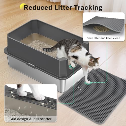 Stainless Steel Litter Box, Extra Large Litter Boxes for Big Cats, XLarge Metal Cat Litter Box with Lid, Anti-Urine Leakage XL Box with High Sides, Easy Clean, Non-Sticky, Scoop Included - color: Dark Grey, size: XL