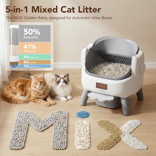 Thereye 5-in-1 Mixed Cat Litter, Upgraded for Automatic Litter Box, Fast Clumping, Ultra Absorbent, Dust-Free Natural Clumping Cat Litter, Odor Control, Non-Sticky for Multi-Cat Households (7.9lbs*2)