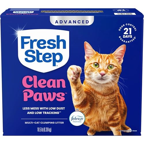 Fresh Step Advanced Clean Paws Multi Cat Clumping Litter with Febreze Freshness, Low Tracking, 18.5 lb. Box, Pack of 2 | Low Tracking Granules for Less Mess, Scented with Febreze Freshness, Low Dust, Compatible with Most Auto Litter Boxes