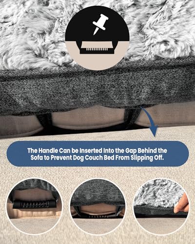 Calming Large Dog Couch Bed, Waterproof Memory Foam with Durable Fluffy Fuzzy Mats, Washable Removable Cover Protector for Sofa, Bedside, Gift, 41 x 37 Inches, Dark Grey - color: Dark Grey, size: Large