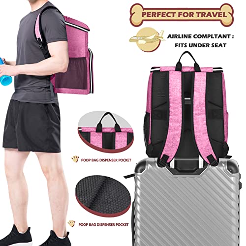 BAGLHER丨Dog Travel Bag Backpack, Airline Approved Pet Supplies Backpack, Dog Travel Bag with 2 Silicone Collapsible Bowls and 2 Food Baskets Pink - color: Pink