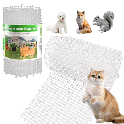 Cat Scat Mat with Spikes for Outdoor and Garden | 6.5 Feet Cat Deterrent Mat with Gentle Spikes for Dogs and Raccoons, with 8 Ground Stakes & 8 Zip Ties, 78.74" x 11" (White) - color: white