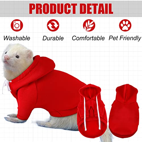Foaincore 6 Pcs Ferret Clothes Hoodie Sweater Leash Harness Set Grey Red | Soft Hoodie Sweaters with Drawstring, Collar with Bell for Safety, Leash Included, For Guinea Pig Hamster Chinchilla