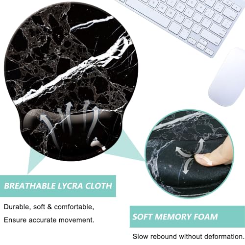 Mouse Pad with Wrist Support, Ergonomic Mouse Pad with Memory Foam Wrist Rest Cushion, Non-Slip Rubber Base Gaming Mice Pad for Home Office Computer Laptop, Black White Marble - color: Black white marble