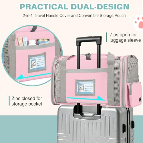 Cat Carrier Top Load, Privacy Curtains Soft Pet Travel Bag Airline Approved | Collapsible Soft-Sided Cat/Dog/Pet Carrier for Small Cats Dogs Puppy Under 16 lb, Washable Kitten Mesh Cage (16.9x10.8x10.8) - color: Pink