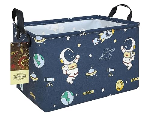 Rectangle Foldable Storage Basket Handles For Home, Space Astronaut | Waterproof reinforced handles, perfect for shelf use, organizes clothes, daily items and pet supplies - color: Rec-Blue Space Astronaut