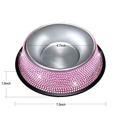 SAVORI Bling Dog Bowls Pink, 640ML Handmade Bling Rhinestones Stainless Steel Pet Bowls Double Food Water Feeder for Puppy Cats Dogs - Set of 2 - color: 640ml-Pink2