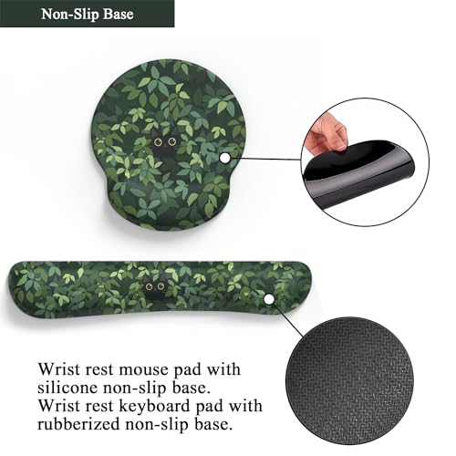Cute Ergonomic Green Mouse Pad Cat Wrist Support,[ 20% Larger] Wrist Rest Gel Anime Kawaii 3D Green Office Plants Mouse Pads, Keyboards Silicon Wrist Pad,Pain Relief,Game Work Study Home Office. - color: Cute Black Cat in Grass