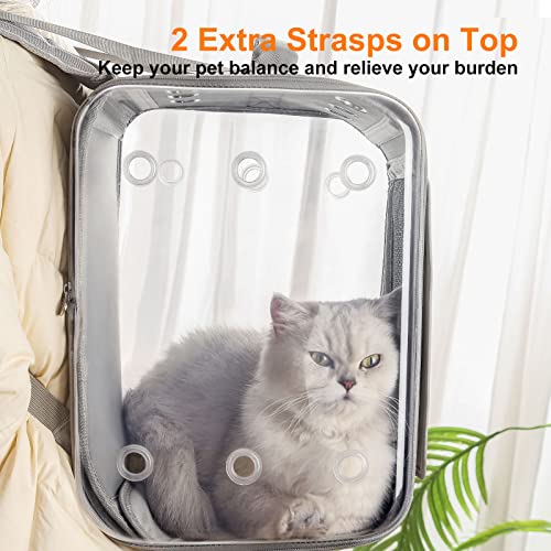 Cat Backpack Carrier Large Pet Backpack Carrier, 17lbs Load-Bearing Ventilated Design Dog Backpack Carrier for Small Dogs, Sturdy Cat Bubble Backpack for Travel, Hiking & Outdoor Use, Grey