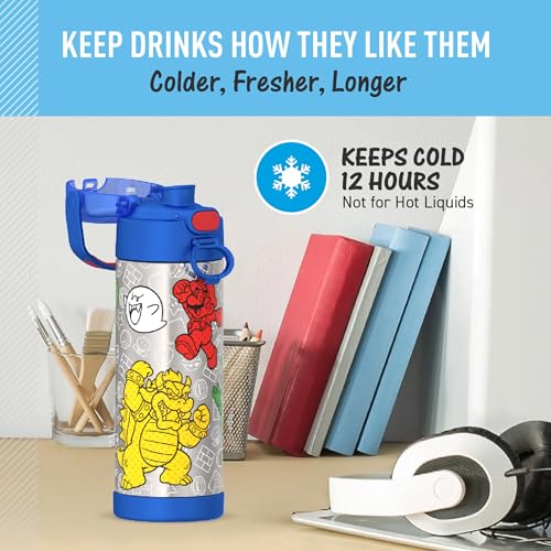 THERMOS FUNTAINER Water Bottle with Spout, 16oz, Mario | Kids Stainless Steel Insulated Water Bottle, Keeps Drinks Cold Longer for School & Play, BPA-Free - color: Mario, size: 16 Ounces