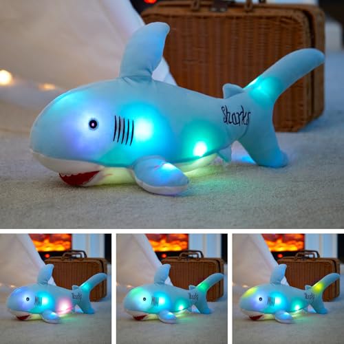BSTAOFY 20'' LED Shark Soft Plush Toy Night Light Up Stuffed Animal Ocean Life Luminous Glow in the Dark Bedtime Companion Gifts for Kids Friends Birthday Valentines Christmas Festivals, Blue - color: Blue Shark